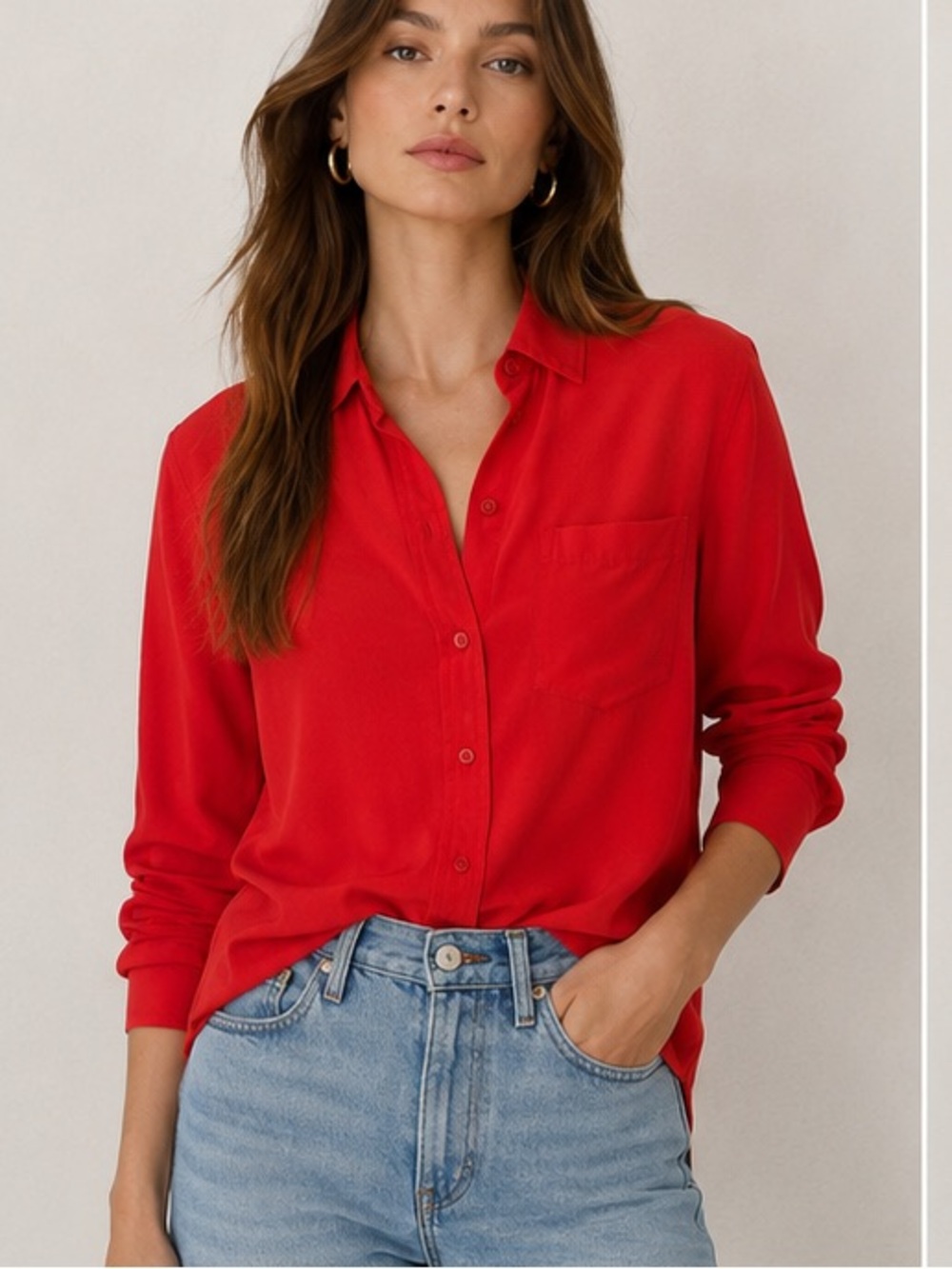 Equipment Femme Silk Button Down Blouse red top  XS